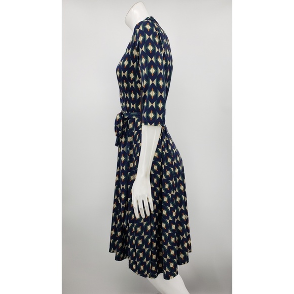 Audrey Whitmore Navy Geometric Pattern Wrap Dress - Picture 4 of 7